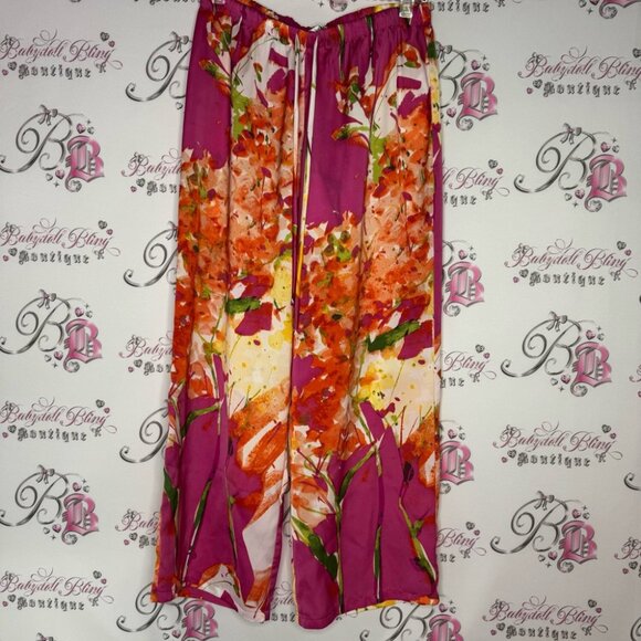 Natori pants floral painting 🖼️ style pink lightweight soft silky satiny sexy - Picture 3 of 8